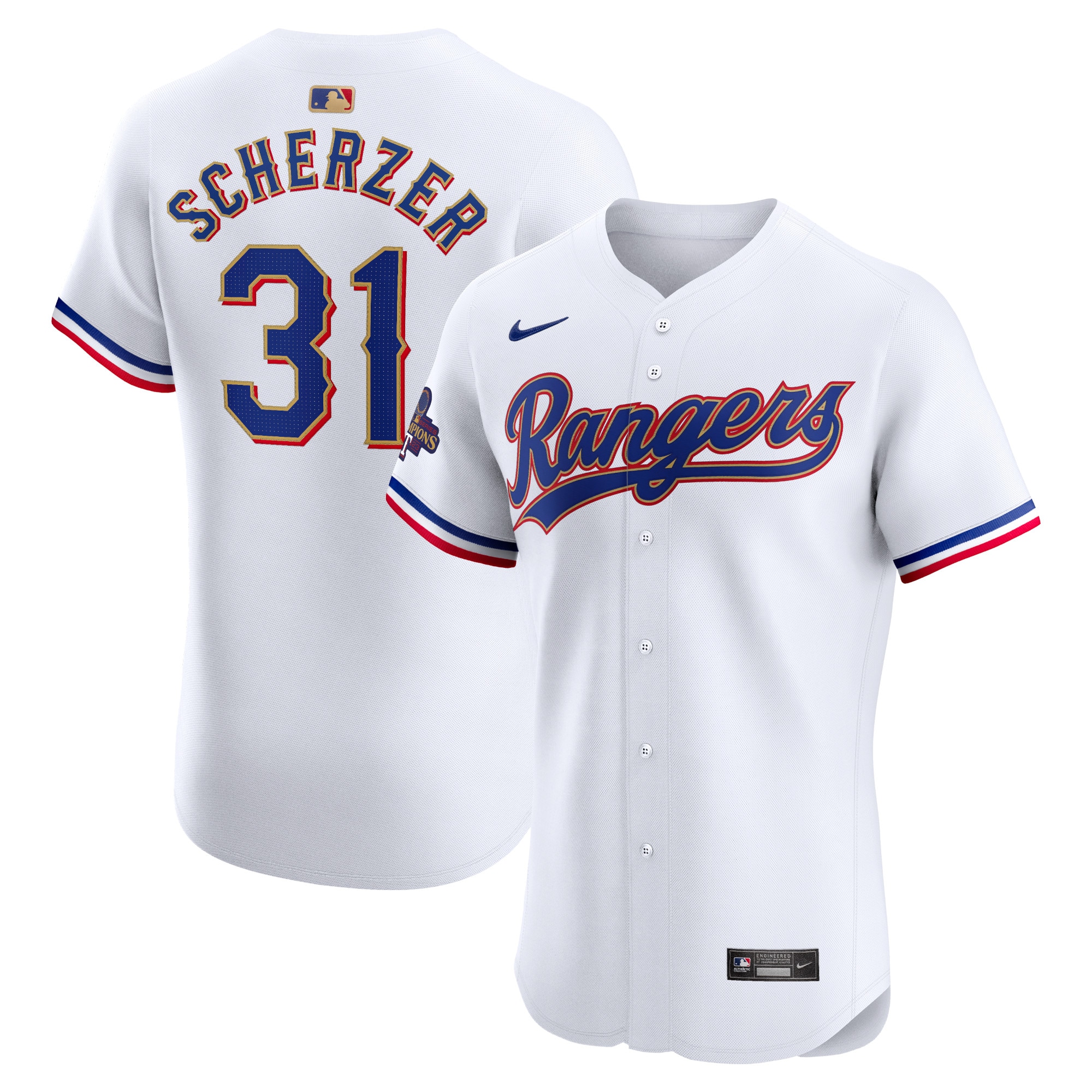 Max Scherzer Texas Rangers 2024 Gold Collection Elite Player Jersey  White