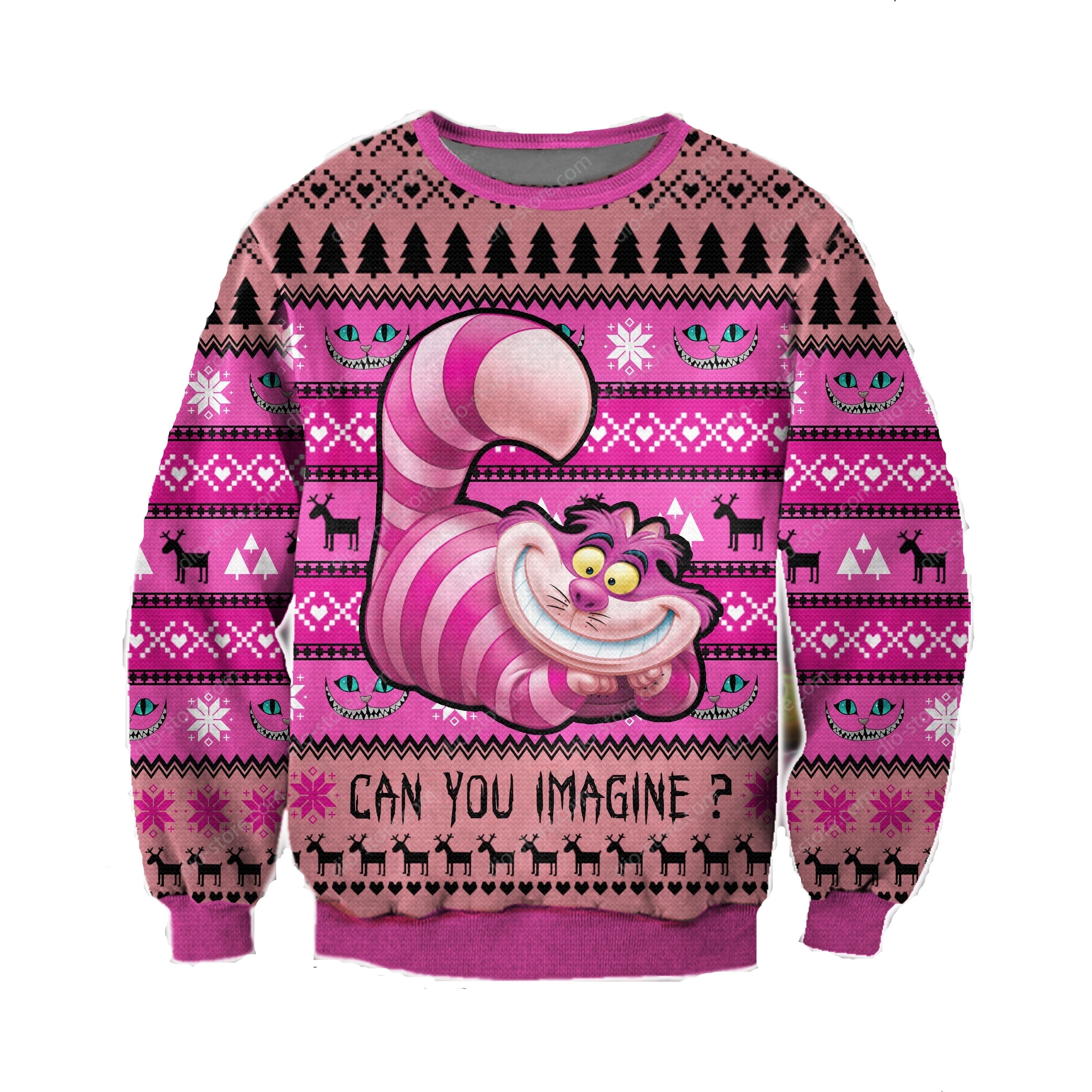 Unifinz Dn Chrsitmas Ugly Sweater Cheshire Cat Can You Imgine Christmas Pink Sweater 2022