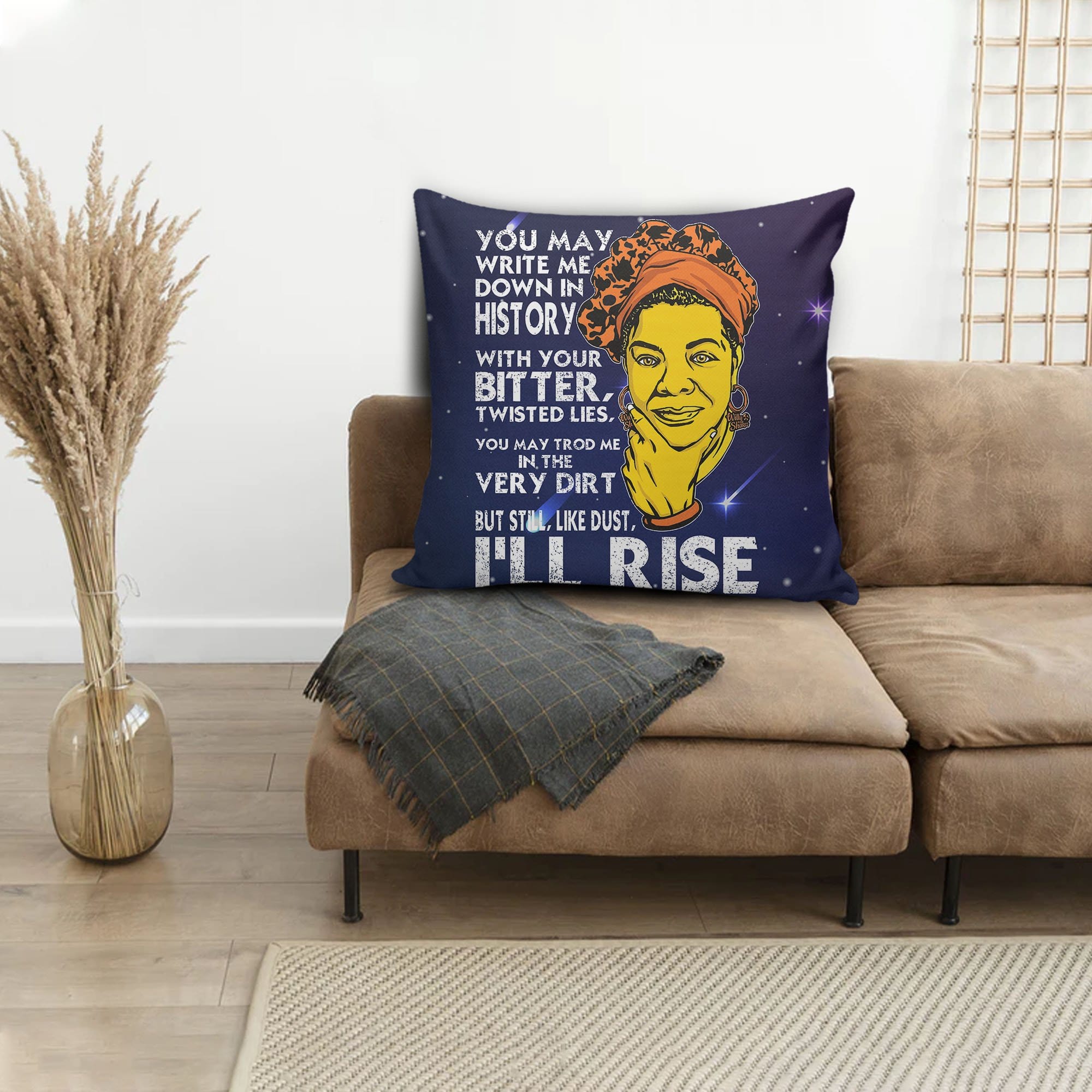 African Print Pillows I’Ll Rise Black Power Quote Maya Angelou Square Throw Pillow African Decor Pillows