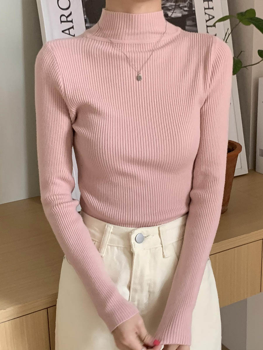 Abrini 2022 Winter New Semi Turtleneck Sweaters Women Cashmere Pullover Long Sleeve Knitting Jumpers Slim Khaki Sweater Women alx