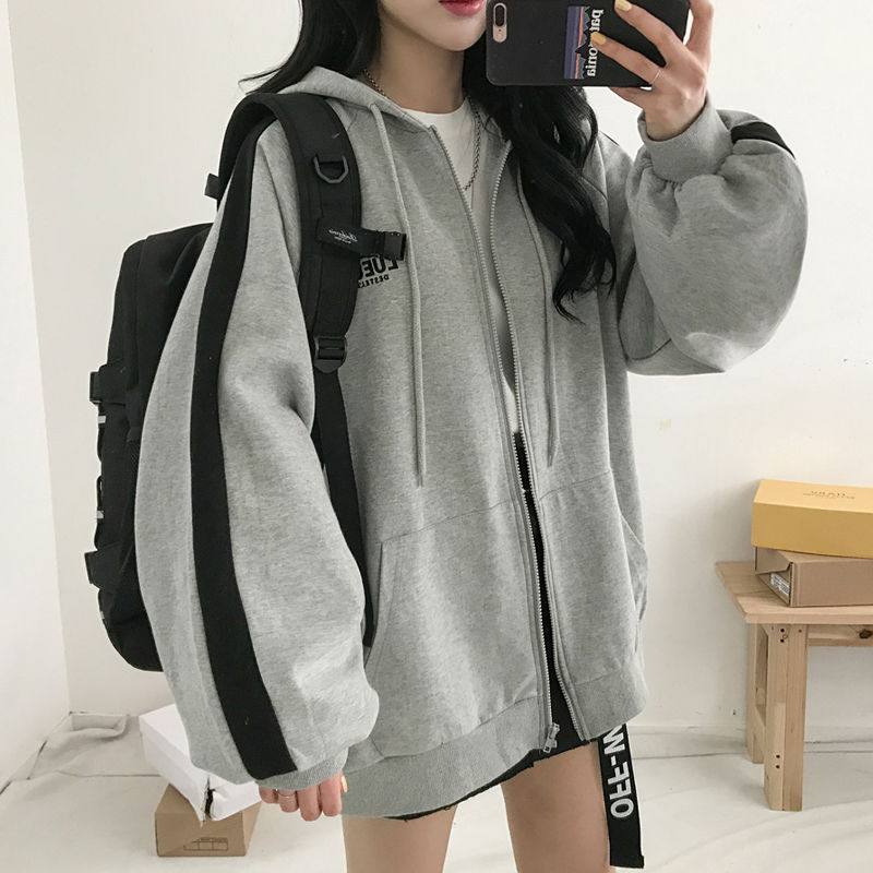 Vintage Star Patch Cotton Hoodies Women Hip Hop Zip Up Hooded Sweatshirt Tops Harajuku Y2k Gothic Long Sleeve Loose Jacket Coat alx