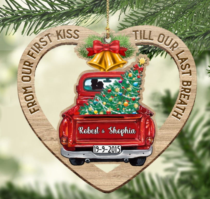 Personalized Couple Red Truck Christmas Ornament Shape