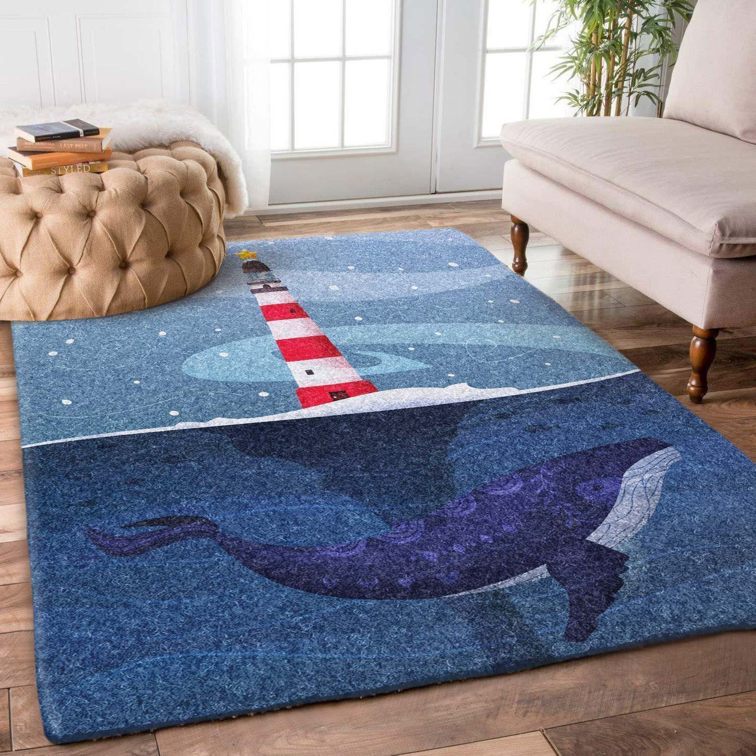 Christmas Lighthouse And Whale Rug