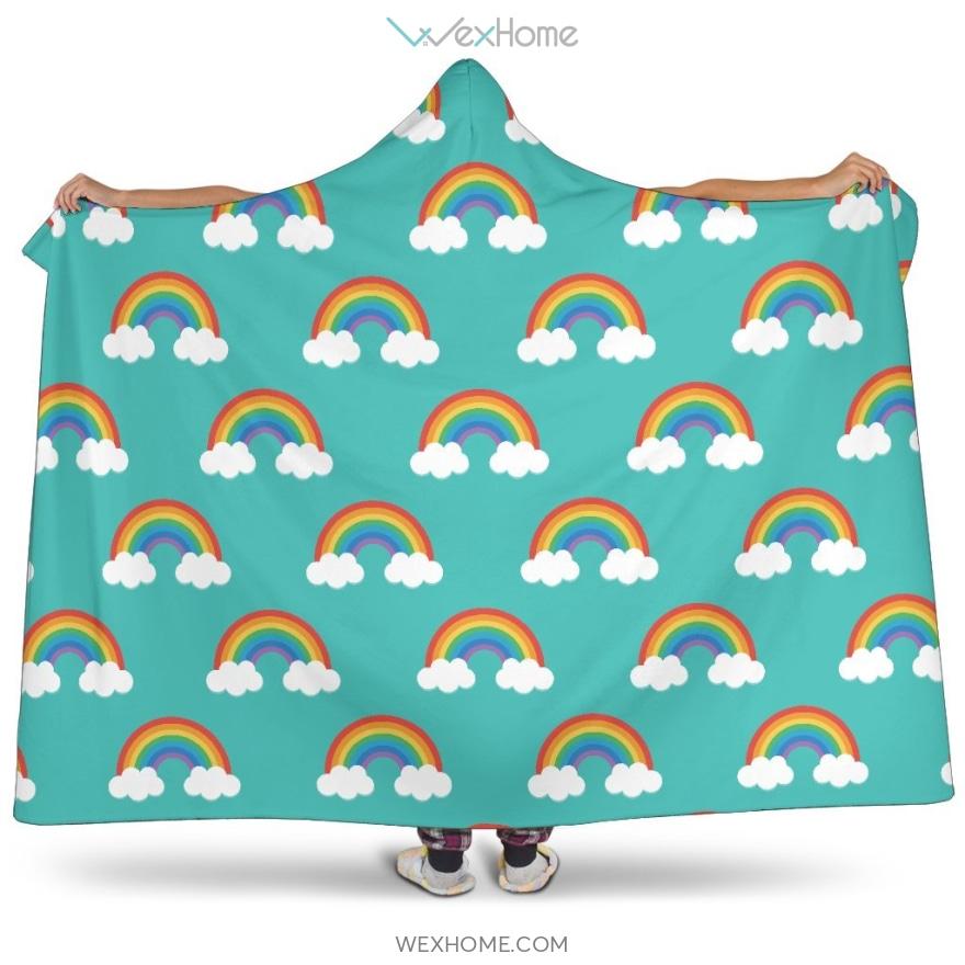 Rainbow Pattern Green Background Hooded Blanket