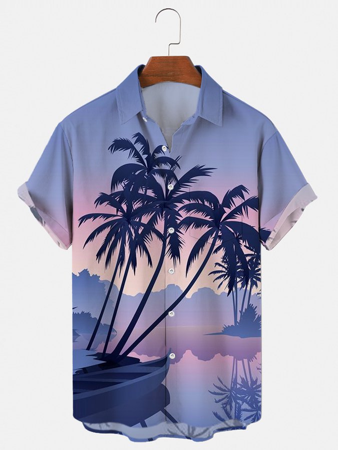 Men’S Palm Tree Landscape Print Short Sleeve Shirt – Wildzill Store