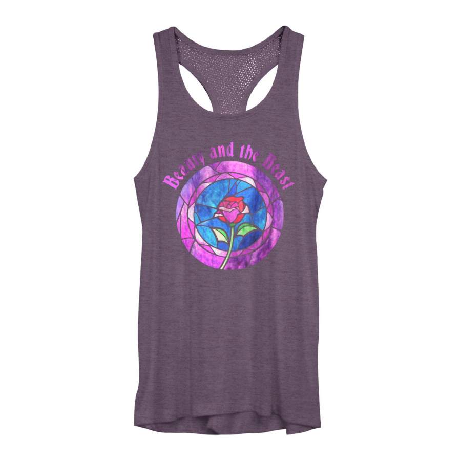 Beauty and the Beast Junior’s Stained Glass Rose  Mesh Racerback Tank