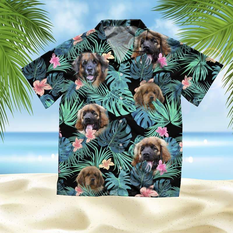 Leonberger Hawaiian Shirt, Dog Summer Leaves Hawaiian Shirt, Unisex Print Aloha Short Sleeve Casual Shirt