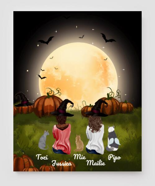 Personalized Canvas, Halloween Canvas And Poster Halloween Gift Custom Cat And Couple Girl Pg1258