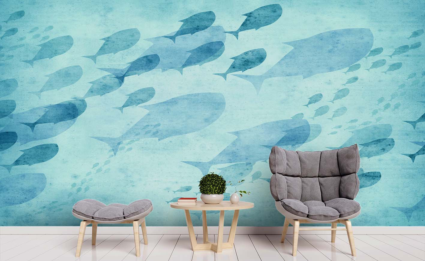 3D Blue Fish  Shark Whale Wall Mural Wallpaper Sf143