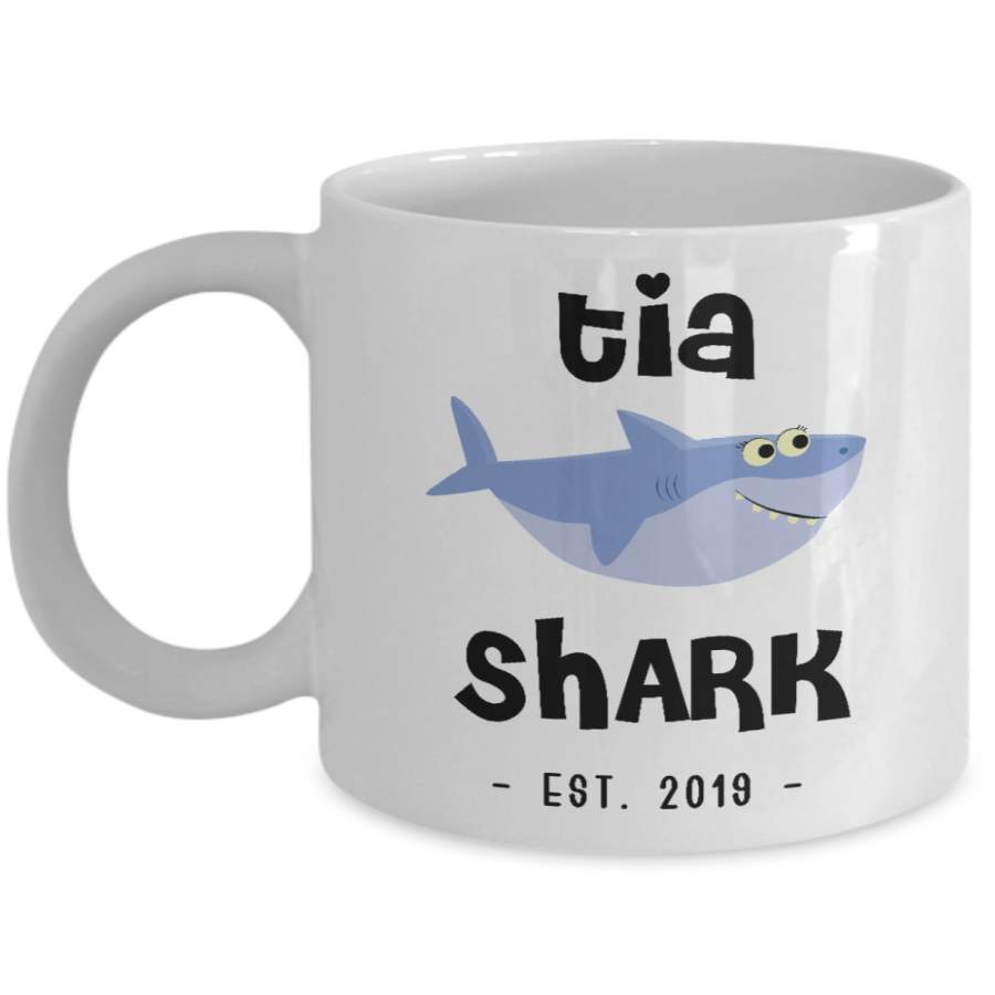 Tia Shark Mug New Tia Est 2019 Do Do Do Expecting Tias Baby Shower Pregnancy Reveal Announcement Gifts Coffee Cup