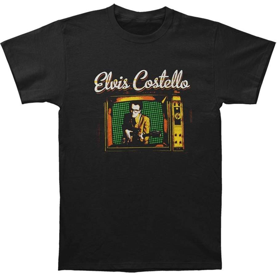 YPS Elvis Costello Men’s Vintage TV T-shirt  Casual Short Sleeve Men’s  Fitness T Shirt-Black