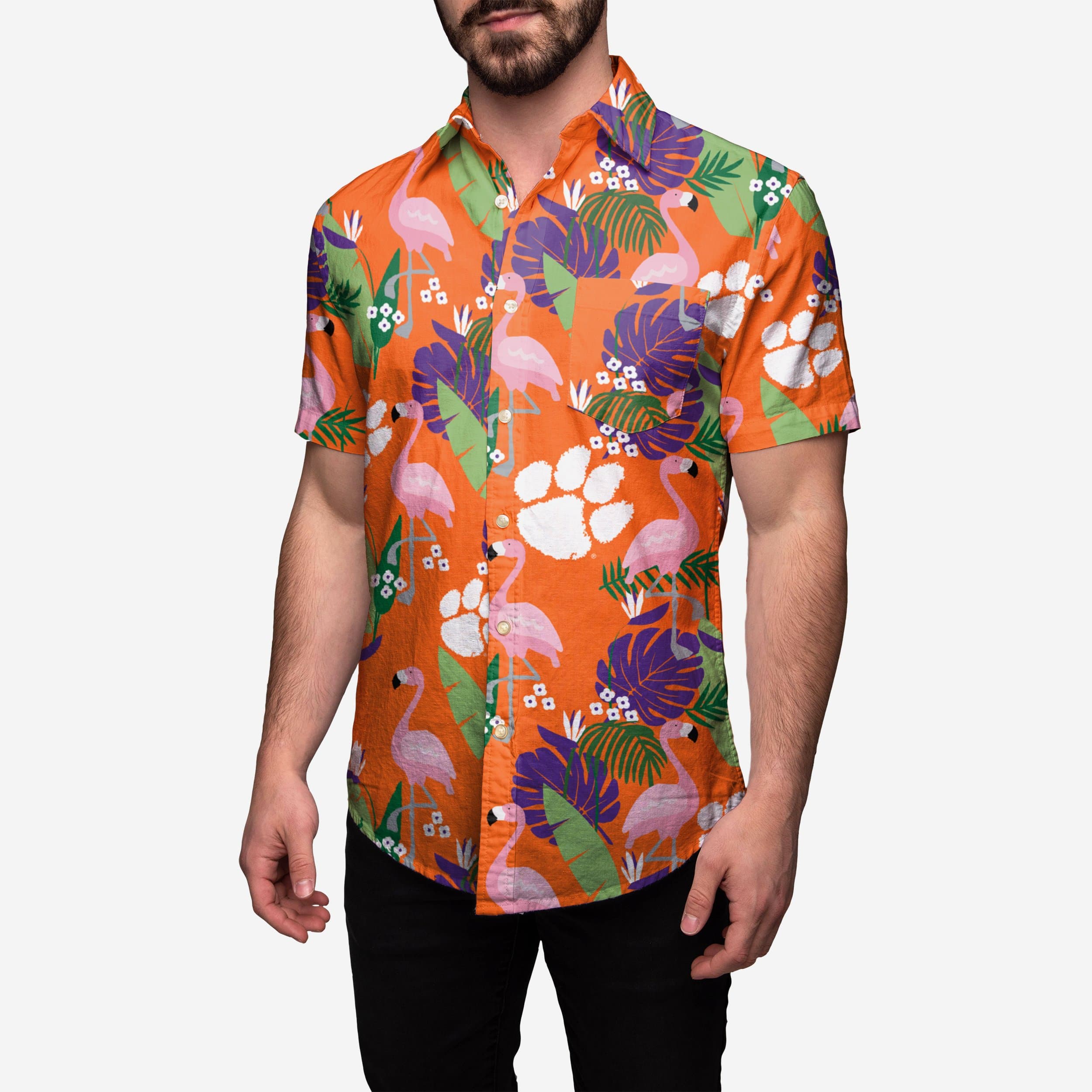 Clemson Tigers Floral Button Up Shirt