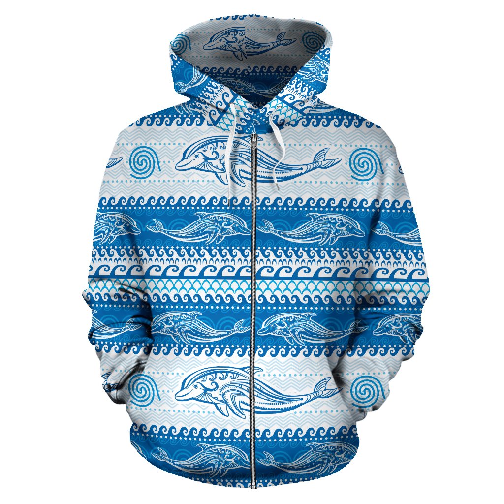 Dolphin Tribal Print Pattern Zip Up Hoodie