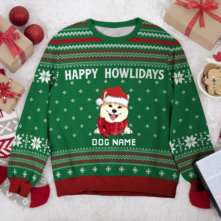 Akita Happy Howlidays Personalized Sweater, Dog Ugly Christmas Sweater