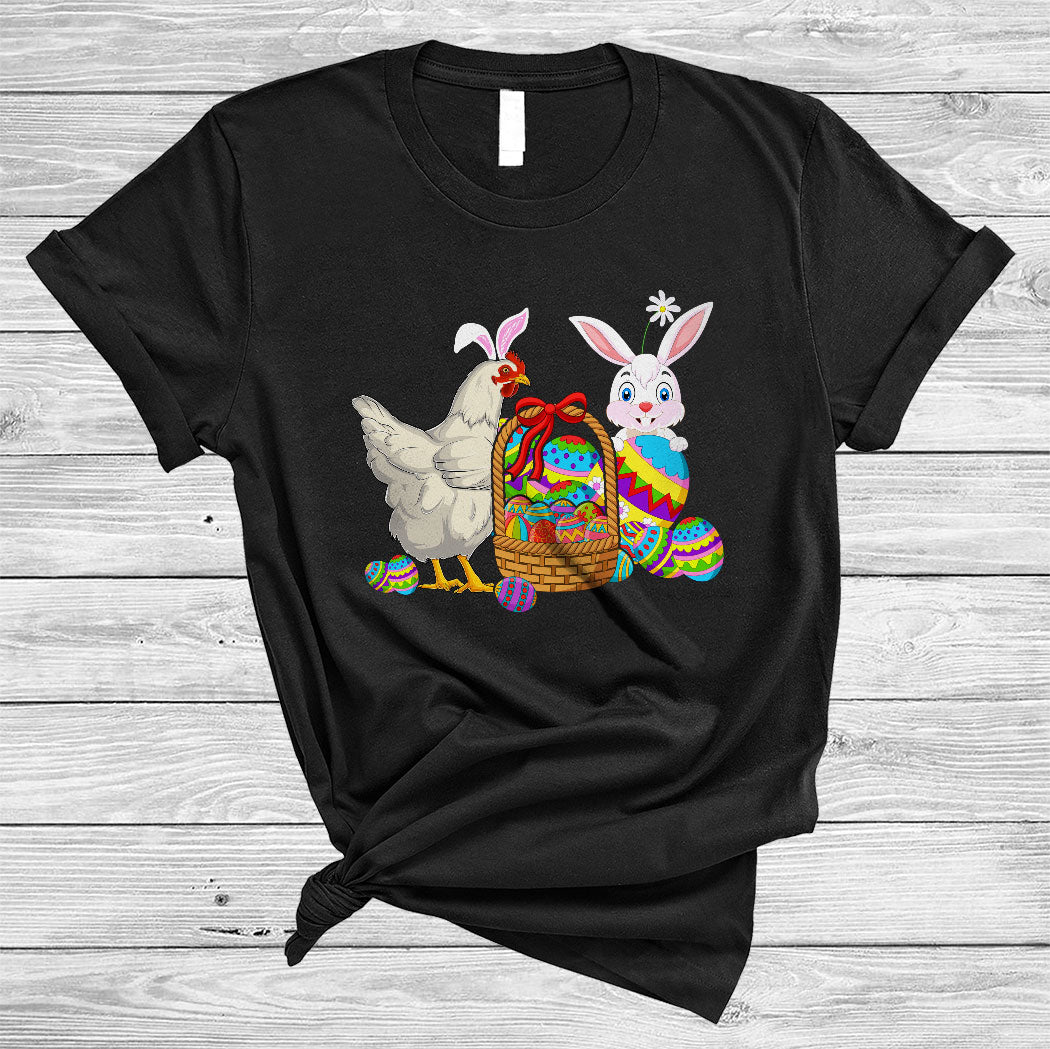 Bunny Chicken With Easter Egg Basket Cute Happy Easter Day Bunny Farmer Lover Gifts T-Shirt