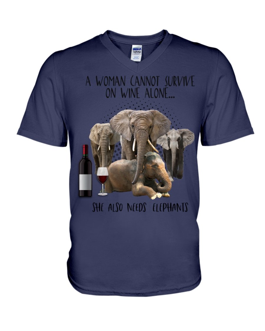 A Woman Cannot Survive On Wine Alone She Also Needs Elephants Guys V-Neck