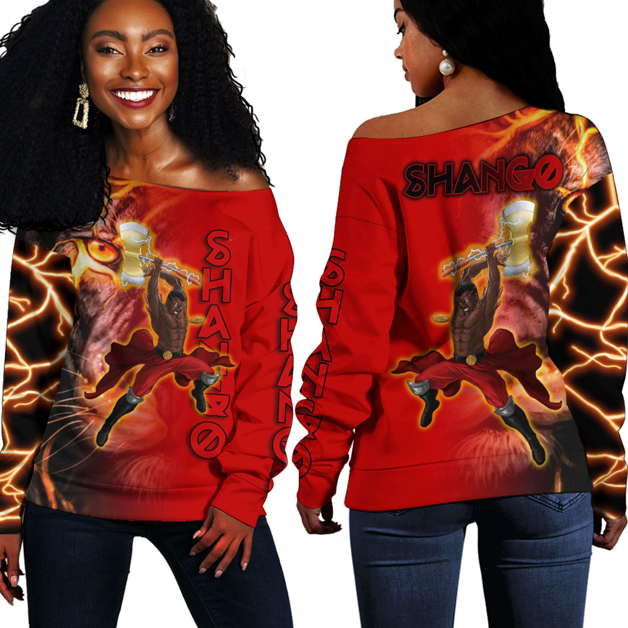 Africa Zone Clothing – Orisha Shango Lion Off Shoulder Sweaters A35