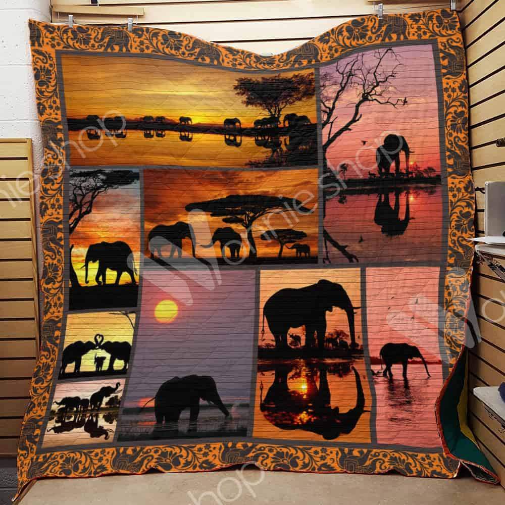 The Shadow Of Elephants Waliking  Elephant Walking On Water Surface  Quilt Blanket