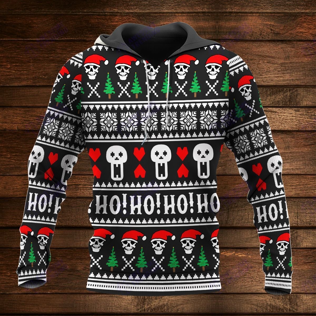 Amazestylez 3D Knitting Pattern Ugly Christmas Hoodie/Sweater Skull Face Hohoho 3D Hoodie Gift For Skull Lover 3D Printed Hoodies