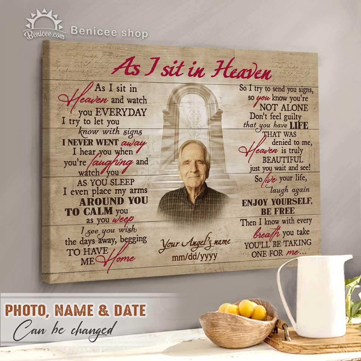 Benicee Personalized Memorial Gift Framed Canvas/Wrapped Canvas As I Sit In Heaven Golden Gate Top 3 Home Decor