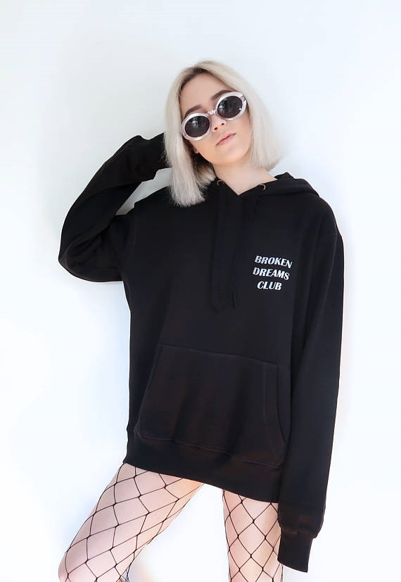 Broken Dreams Club Reflective Hoodie Black Tumblr Inspired Aesthetic Pastel Grunge Aesthetics Unisex tumblr black hoody alx