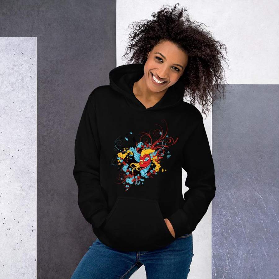 Red Bird With Flowers Women’s Hoodie