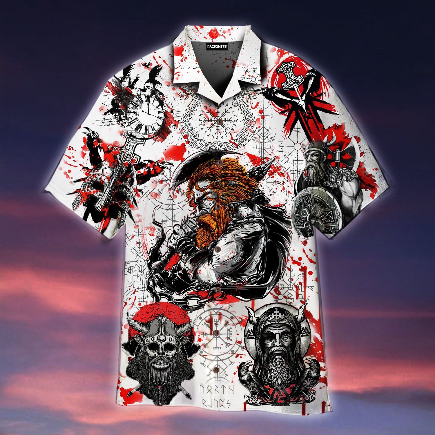 Viking On Red Moon Hawaiian Shirt | For Men & Women | Adult | Wt1205