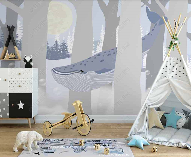 3D Northern Europe Hand-Painted Forest Dolphin Wall Mural Wallpaper Sww2710