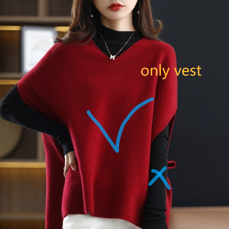 Women Knitted Sweater Vest Pullover Loose All-match Solid Harajuku Casual V-neck Bat Shirt Oversized Waistcoat Chic Streetwear alx