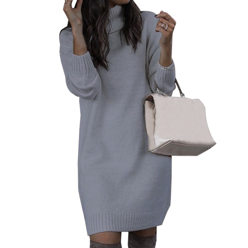 Turtleneck Long Sleeve Sweater Dress Casual Solid Knit Sweater Dresses Women Fall Winter Loose Long Tunic Knitted Pullover 2022 alx