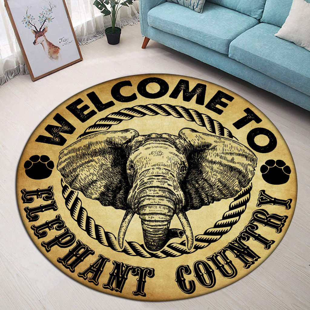 Welcome To Elephant Country Round Rug Circular Mat Fashion Full Print Design Area Rugs Anti-Slip Carpet For Living Room