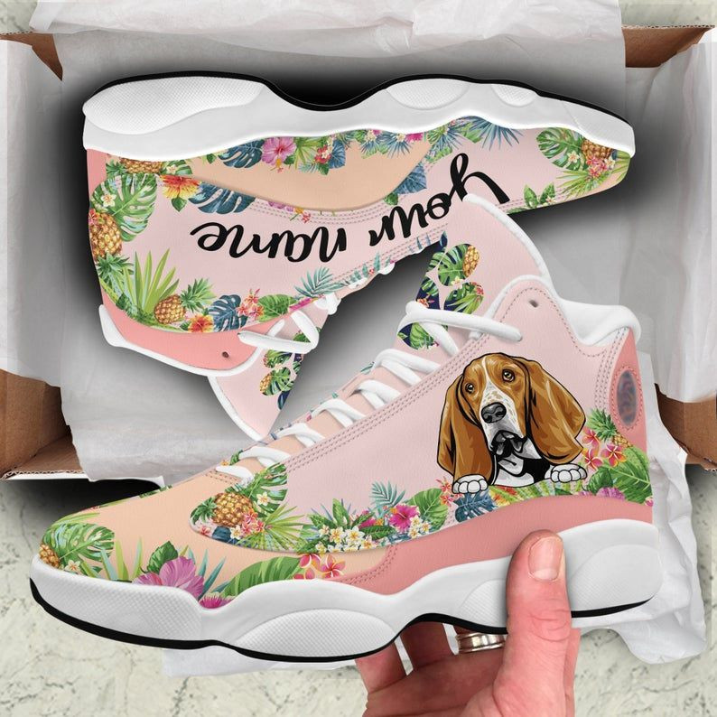 Dog Lover Tropical Palm Tree Pattern Customized White Aj 13 Shoes, Custom Dog Shoes, Personalized Pet Jd13 Shoes, Puppy Lover Gift