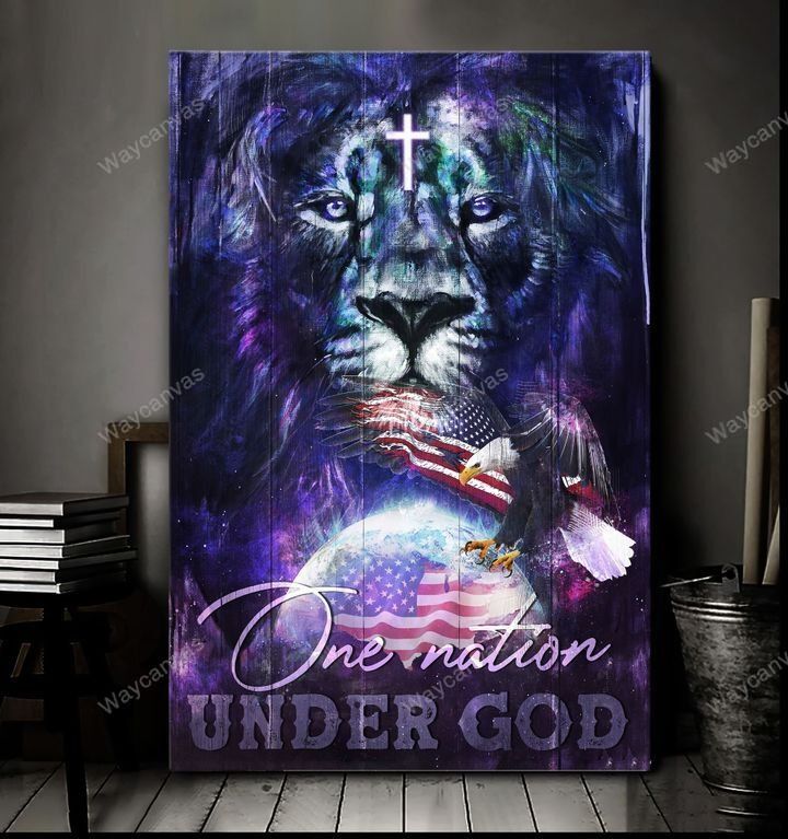 Awesome lion in purple – One nation under God Canvas Print – Wall Art