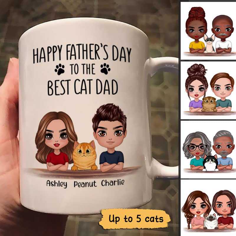 Doll Couple And Cats Happy Father‘S Day Gift Personalized Mug