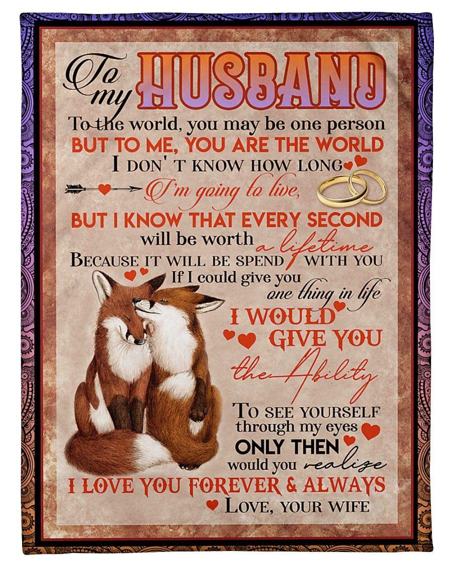 [Personalized Name] To My Husband Couple Foxes From Wife You Are The World – Best Gift For Husband From Wife, Gift For Home Decor, Gift For Family  – Fleece Blanket