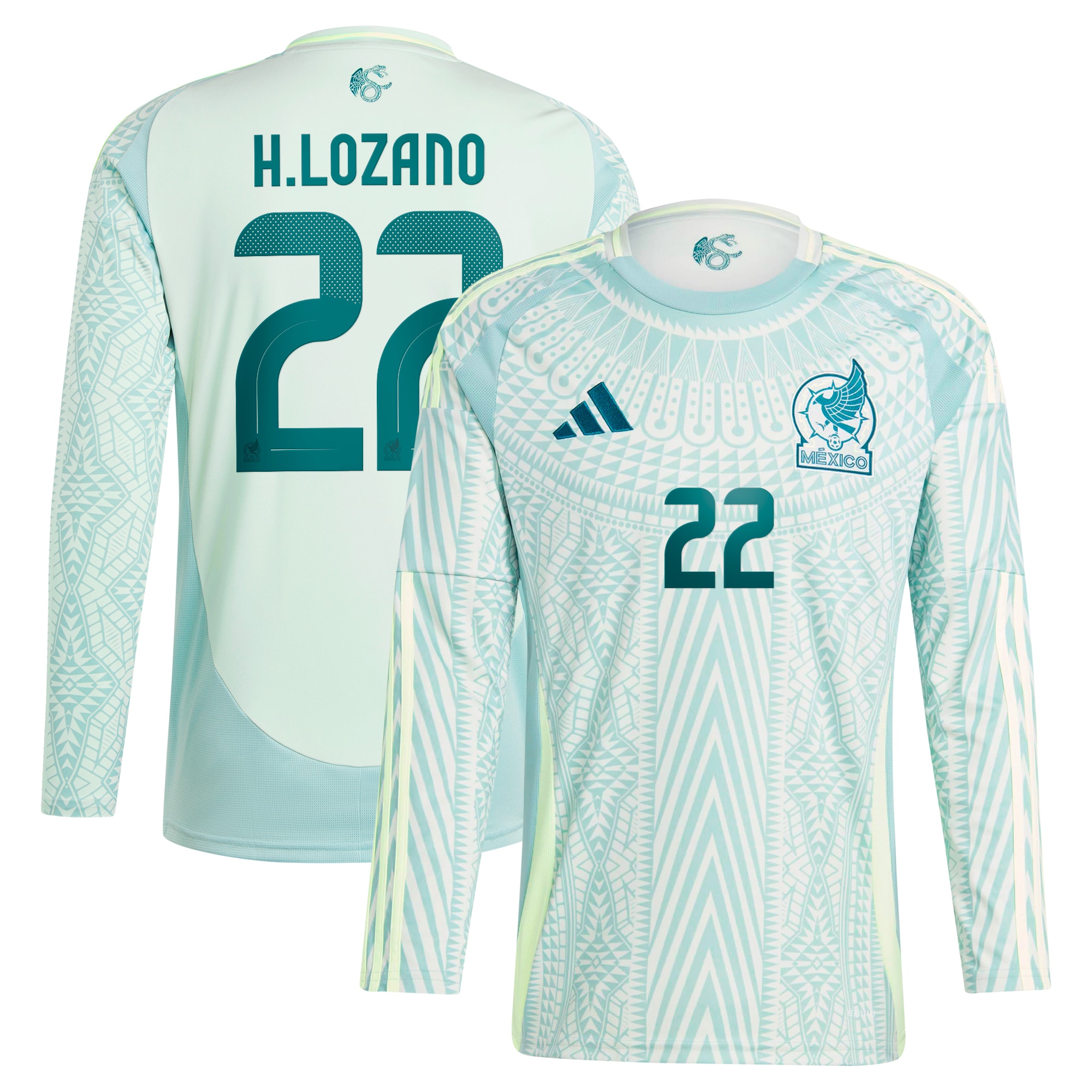 Hirving Lozano Mexico National Team 2024 Away Replica Player Long Sleeve Jersey – Green