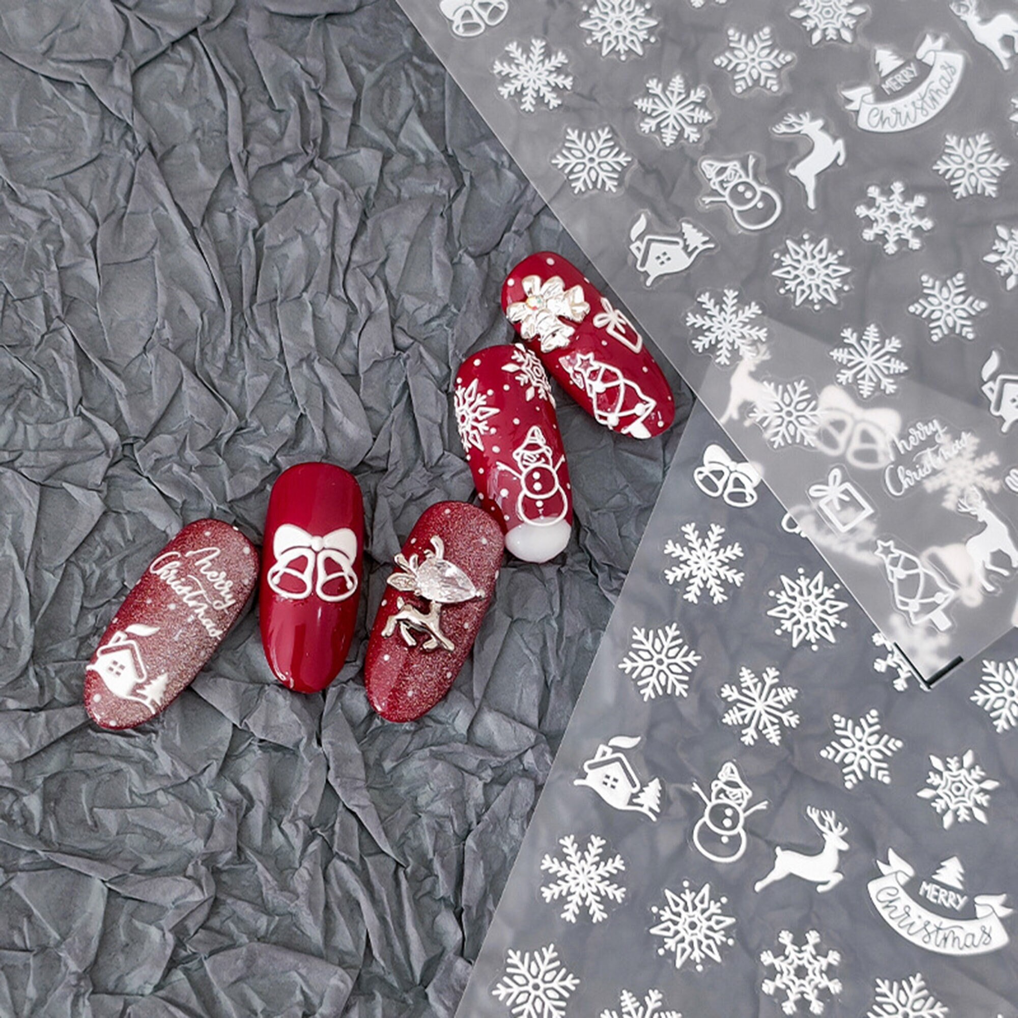 Winter Snowflake Nail Stickers, White Christmas Nail Stickers, Nail Decals, Winter Nail Design, 3D Nail Stickers