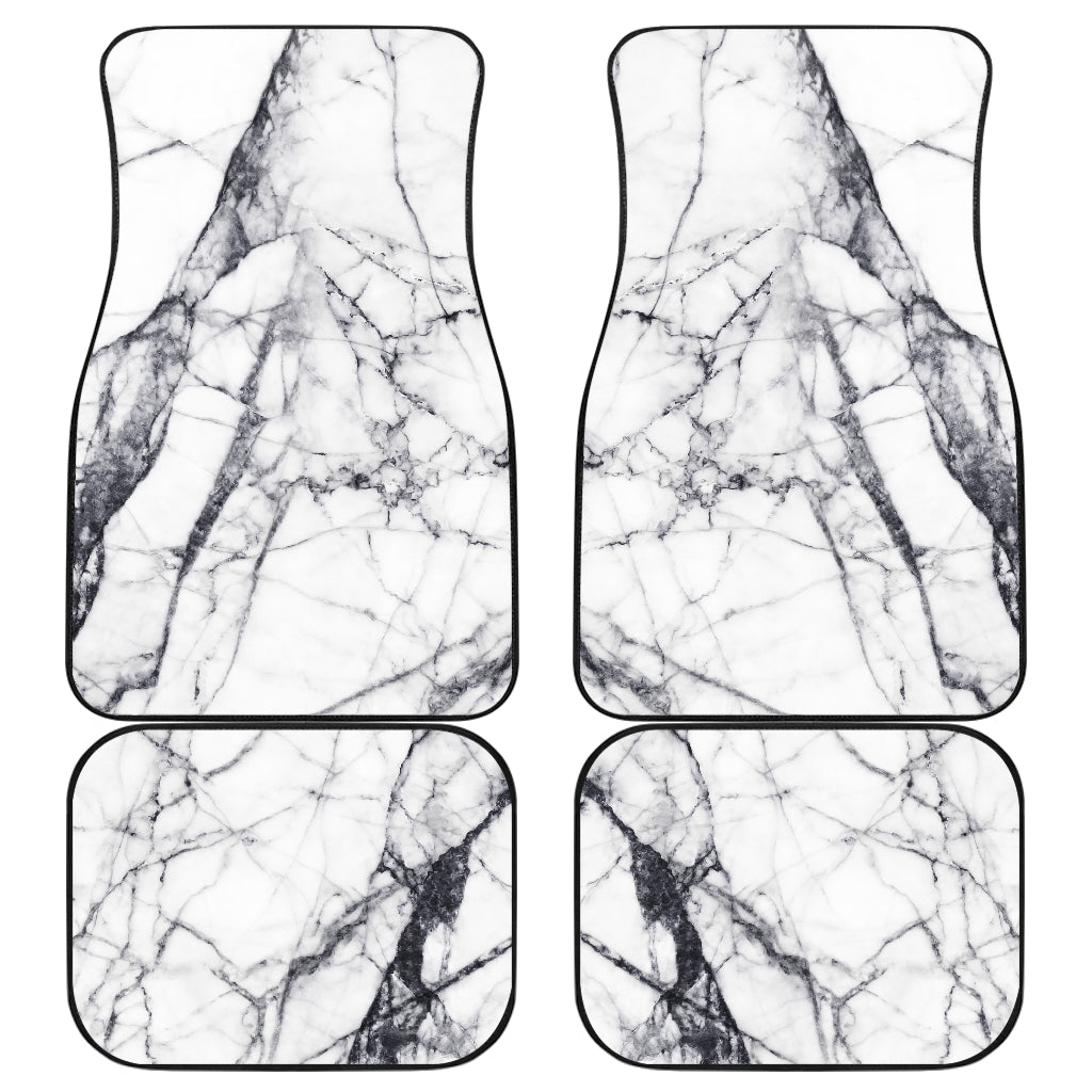 White Gray Scratch Marble Print Front And Back Car Floor Mats, Front Car Mat