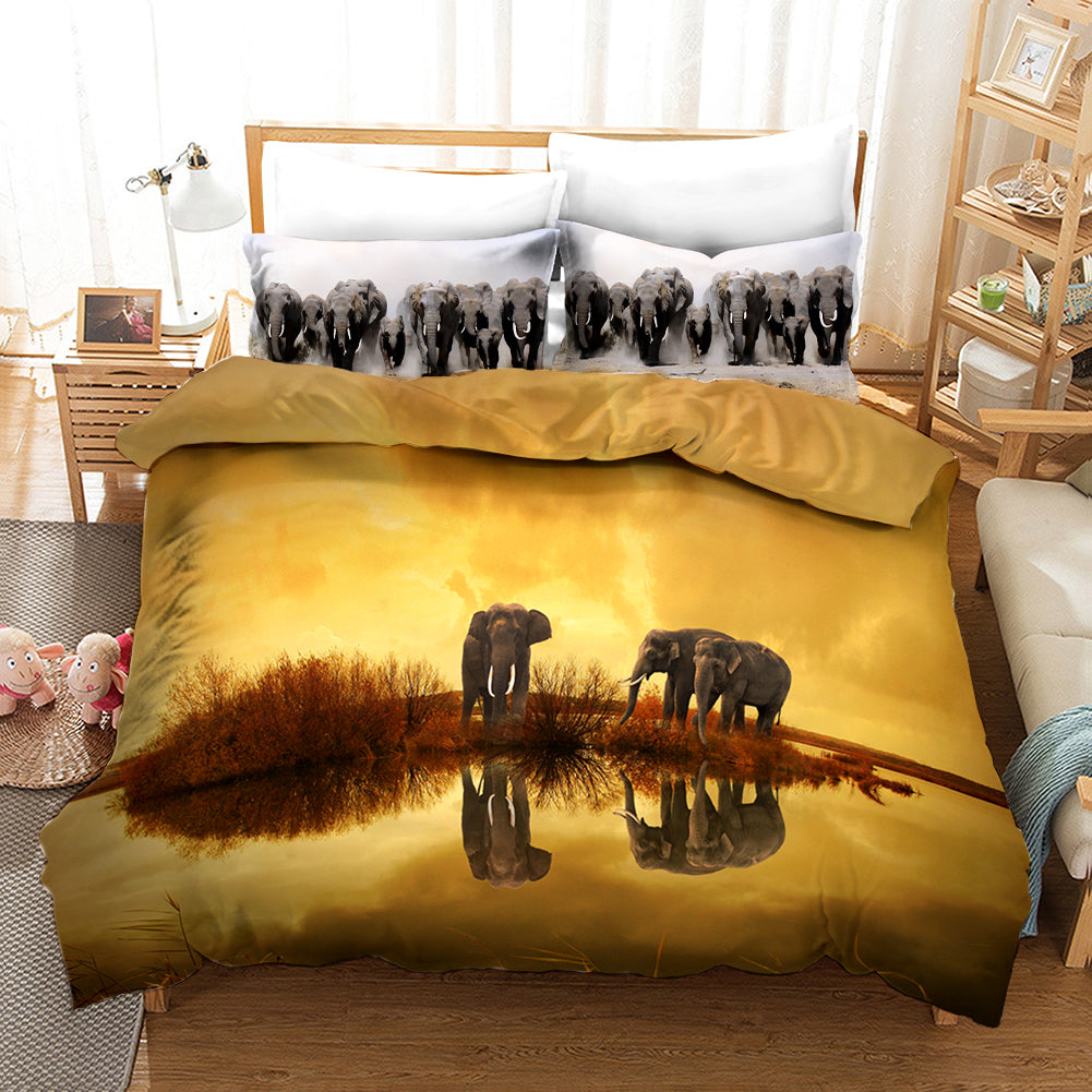 3D Elephant Lake Quilt Cover Set Bedding Set Pillowcases 73