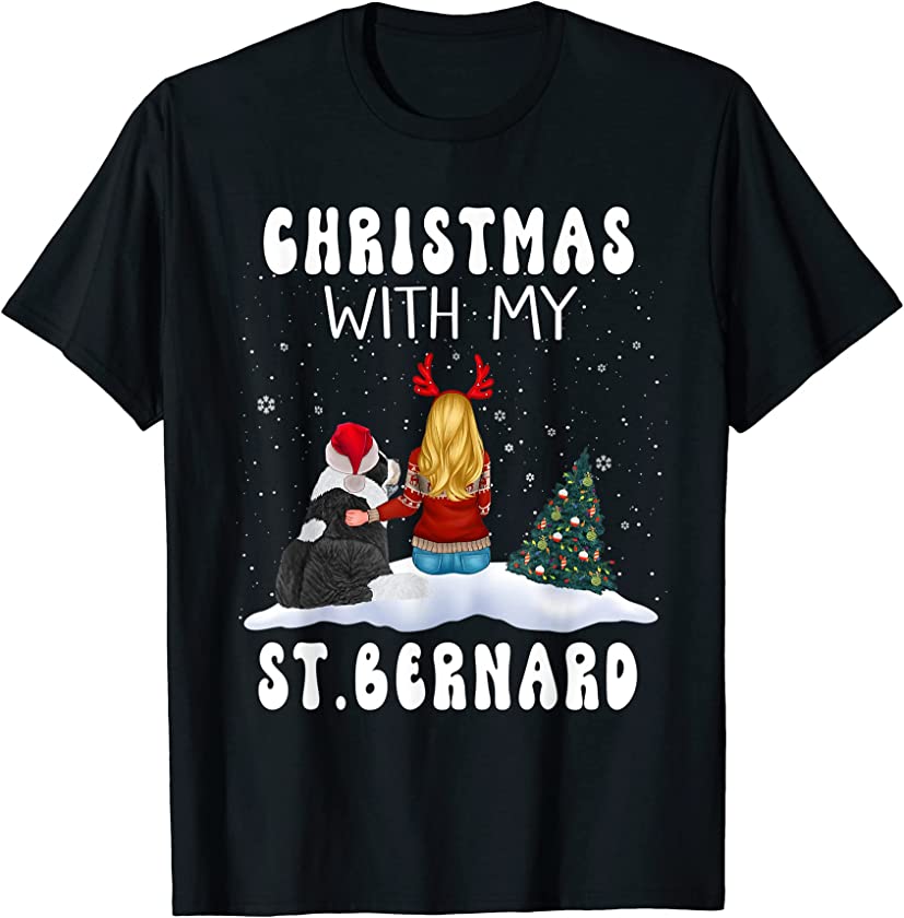 Christmas With My St Bernard Dog Puppy Funny Xmas T-Shirt