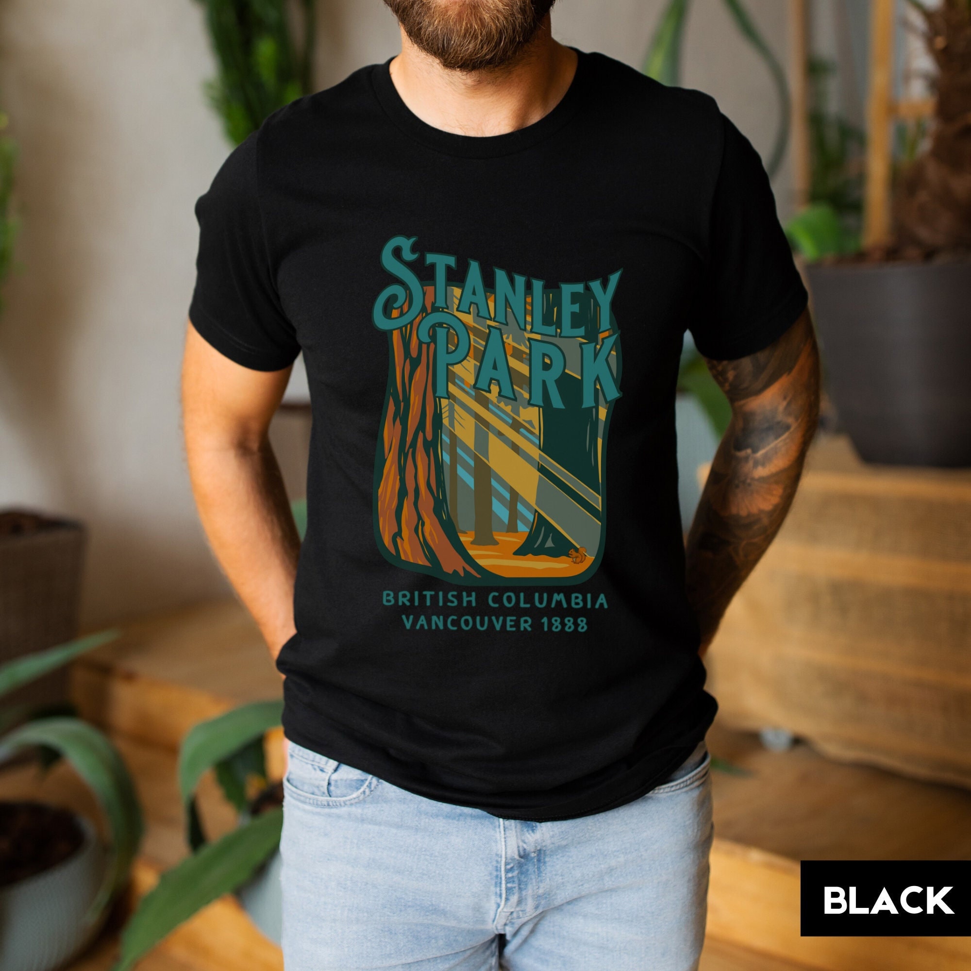 Stanley Park Vancouver British Columbia Retro/Vintage Souvenir T Shirt | Gift For Nature/Outdoor/Adventure/Wildlife Lover |Pacific Northwest