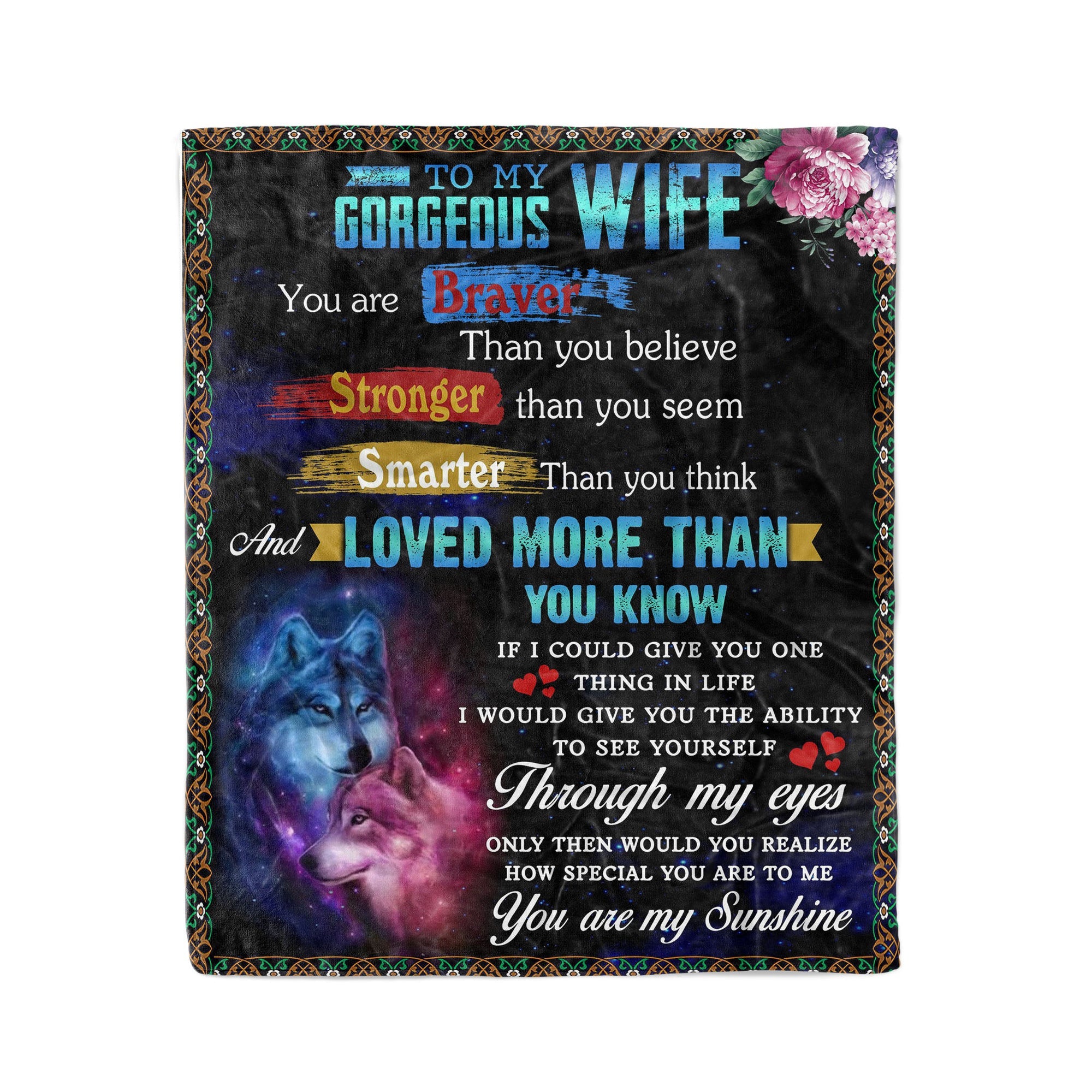 Wolf To My Wife, You Are Braver Than You Believe,Fleece Blanket Gift For Wife Home Decor Bedding Couch Sofa Soft And Comfy Cozy