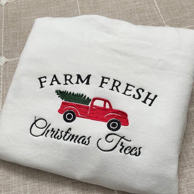 Farm Fresh Tree Christmas Embroidered Sweatshirt 2D Crewneck Sweatshirt All Over Print Sweatshirt For Women Sweatshirt For Men Sws4617