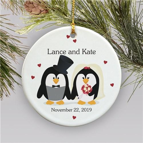 Personalized Penguin Bride And Groom Holiday Ornament