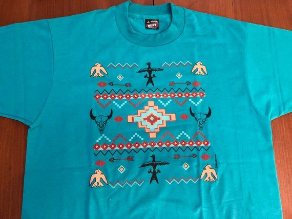 80s South West Navajo Vintage T Shirt Horned Bull Skull SW Southwestern Deadstock New Old Stock NWOT NOS Paper Thin Single Stitch