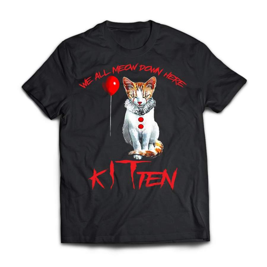 We all meow down here halloween cat kitten funny gift t-shirt