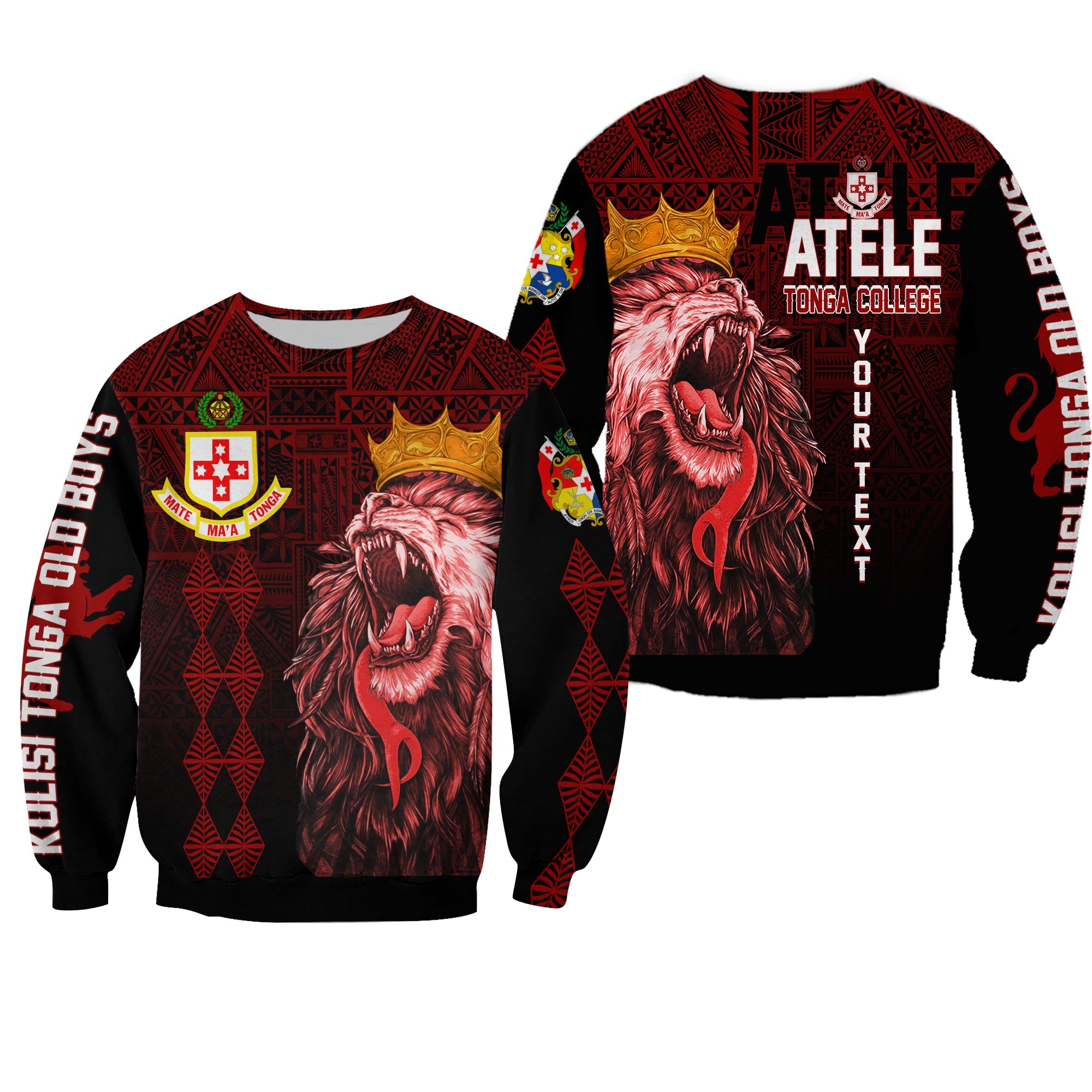 (Custom Personalize) Kolisi Tonga ‘Atele Old Boys Sweatshirt Red Lions Lt7