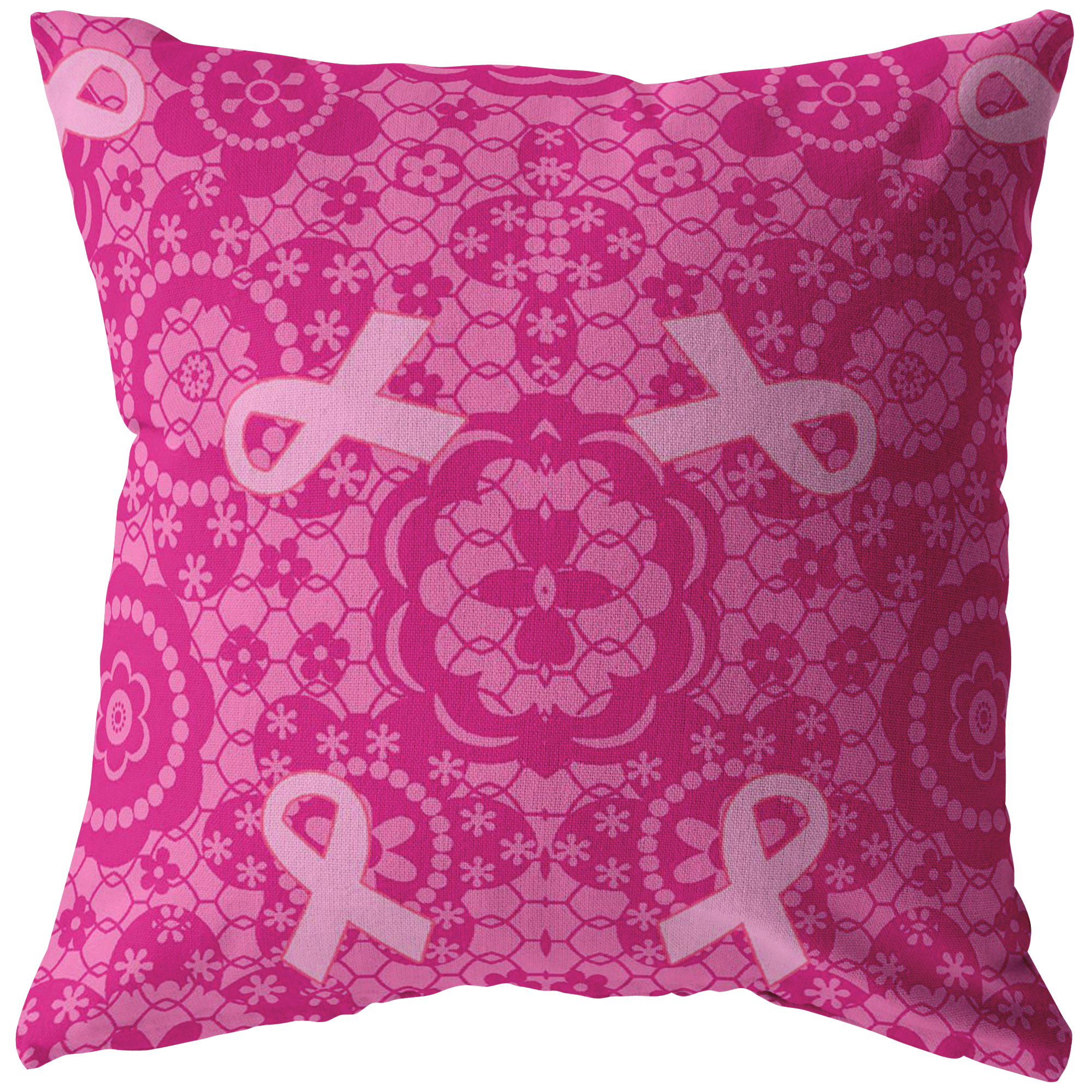 Breast Cancer Awareness Flowers Pink Ribbon Pillow