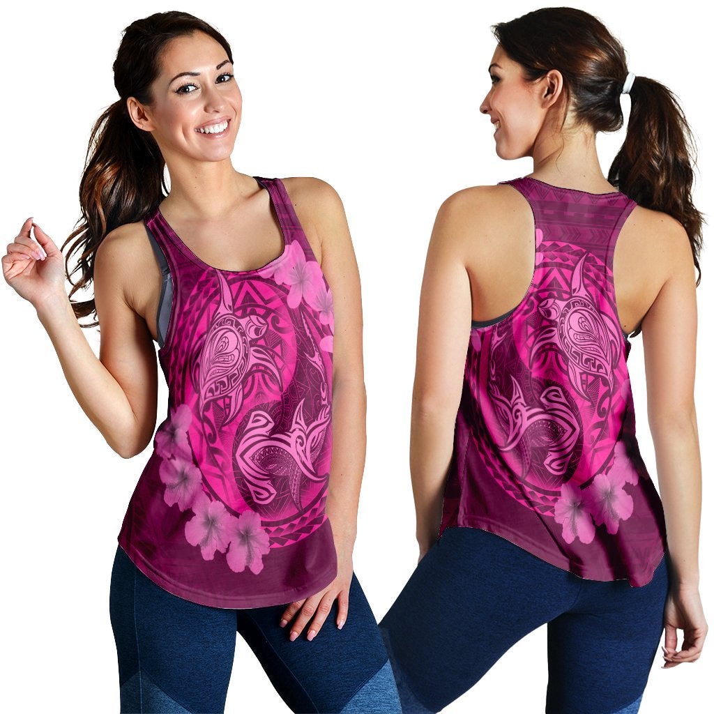 Hawaiian Yin Yang Turtle Shark Hibiscus Plumeria Racerback Tank Pink Ah Ha102789