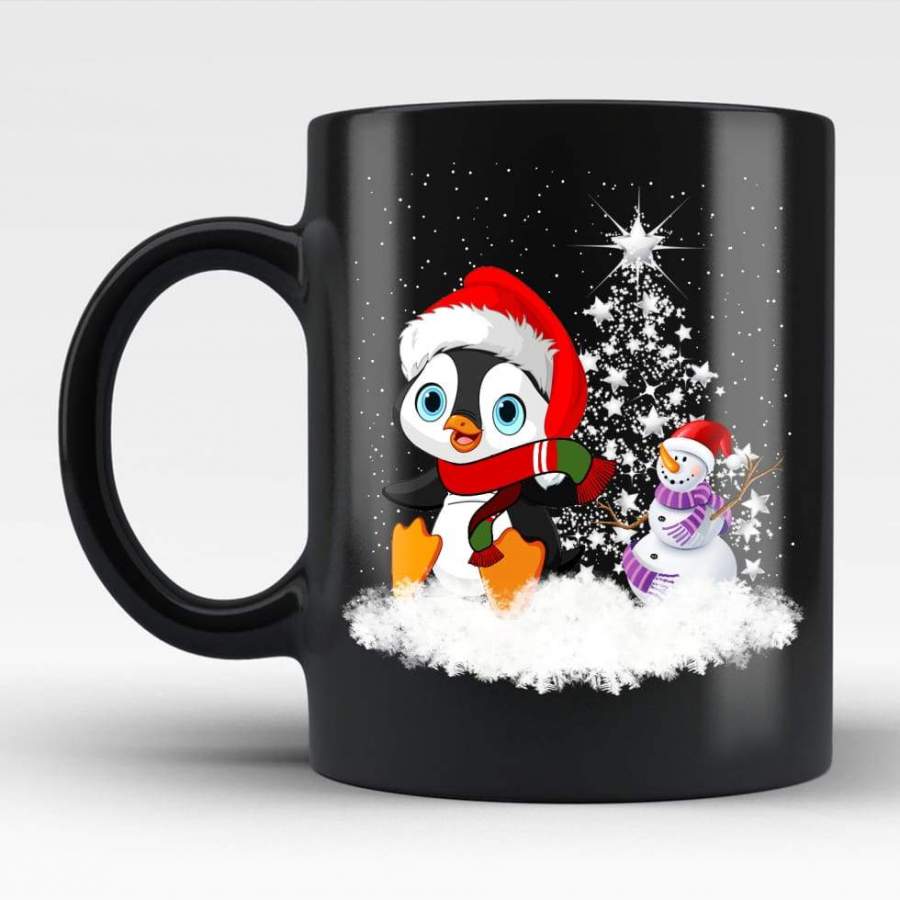 Penguin Snow Christmas Black Coffee Mug